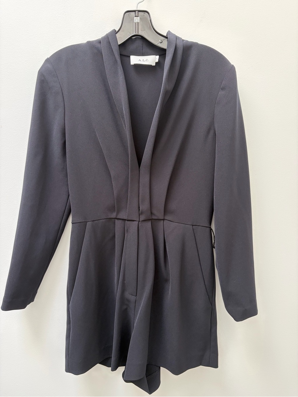 A.L.C. Pintuck Deep V Romper Size 2 Black **missing belt**